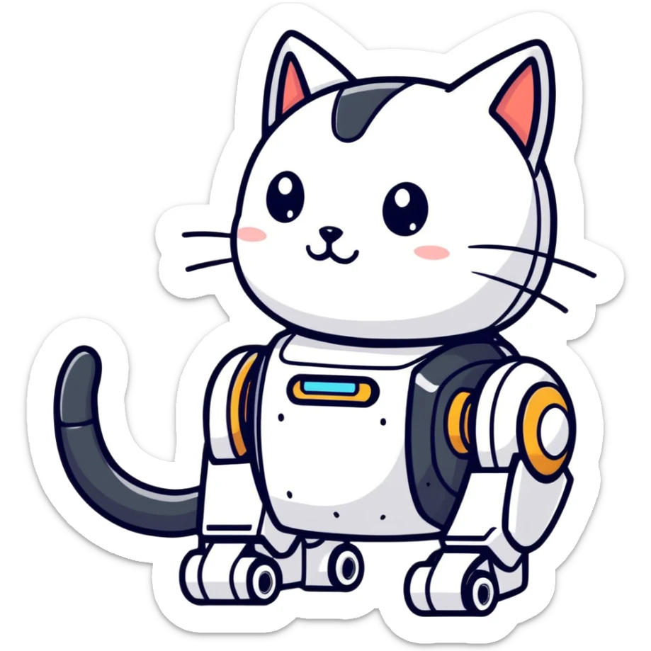 Robot cat saying : the betterment of the world can be accomplished through pure and goodly deeds sticker