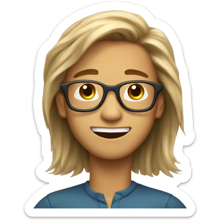 a boy with glasses and long and silky hair upto his neck and he is happy  sticker