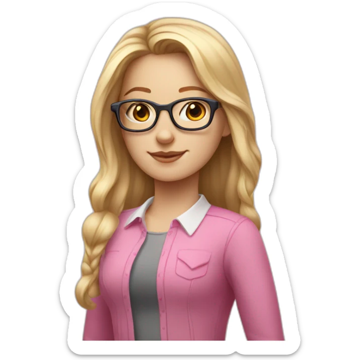 white girl wearing pink glasses with blond hair, sir actually nerd sticker