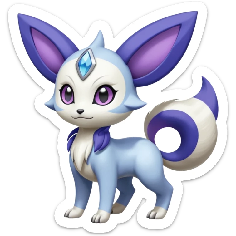 Shiny White with Violet and Indigo Meloetta-Absol-Minccino-Zangoose-Pokémon-Fakémon-fusion-hybrid-creature sticker