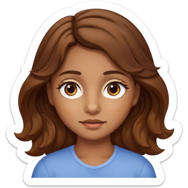 girl with wavy hair, almond shaped eyes, birthmark near her eye, tan sticker