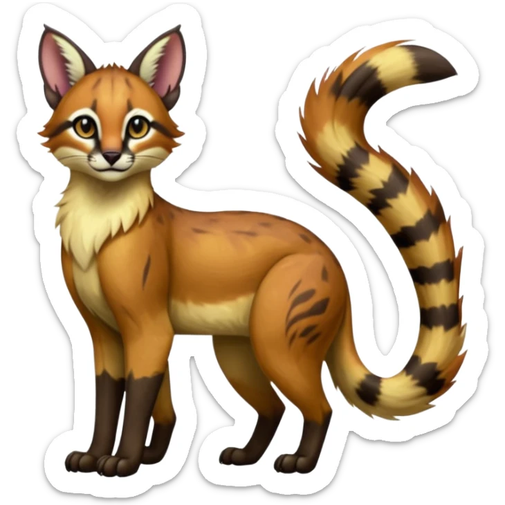 Colorful dark tropical exotic cute cool beautiful shiny beautiful fantasy-caracal-civet-genet-sergal-vernid-serval-Gryphon-Cacomistle-Trico-oncilla-animal-Fakémon-hybrid-fursona (full body) sticker