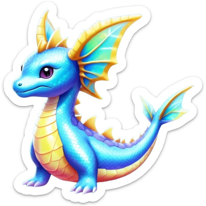 Shiny Exotic Sparkly Colorful epic Lapras-Salamence-Vaporeon-Fakémon-hybrid-creature (full body)  sticker
