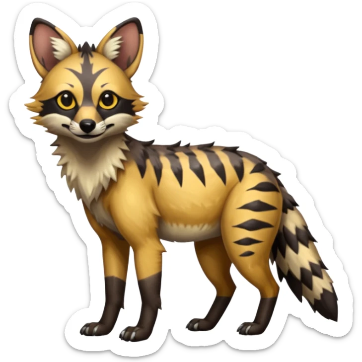 Shiny Glossy Aardwolf-Maned-Wolf-Trico-Genet-Bobcat-fusion-animal-hybrid-creature, full body sticker
