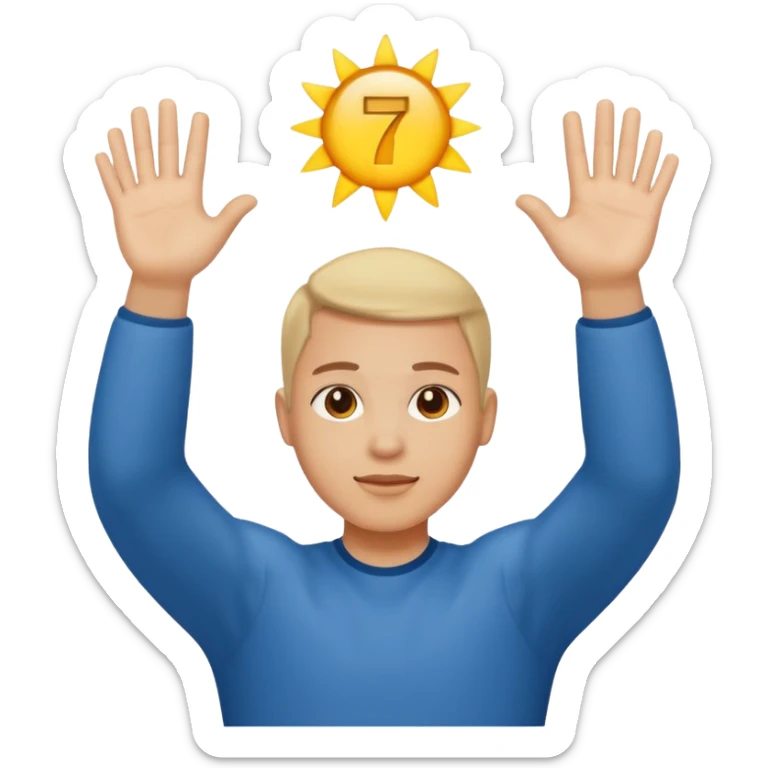 En person dom har sina armar uppe och i sina händer har den 6 7 sticker