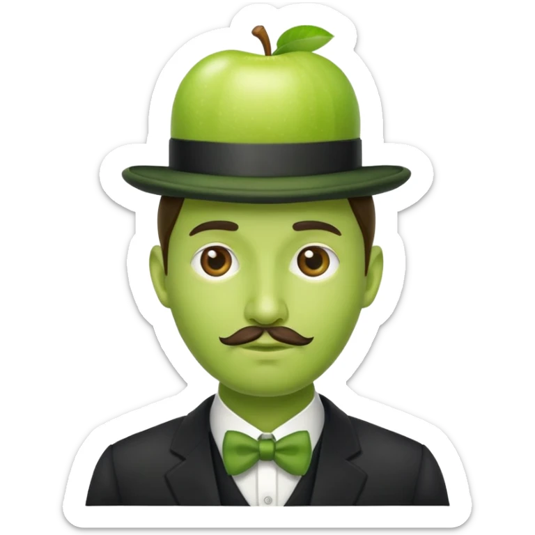 Magritte “the son of man” with green apple instead of head sticker