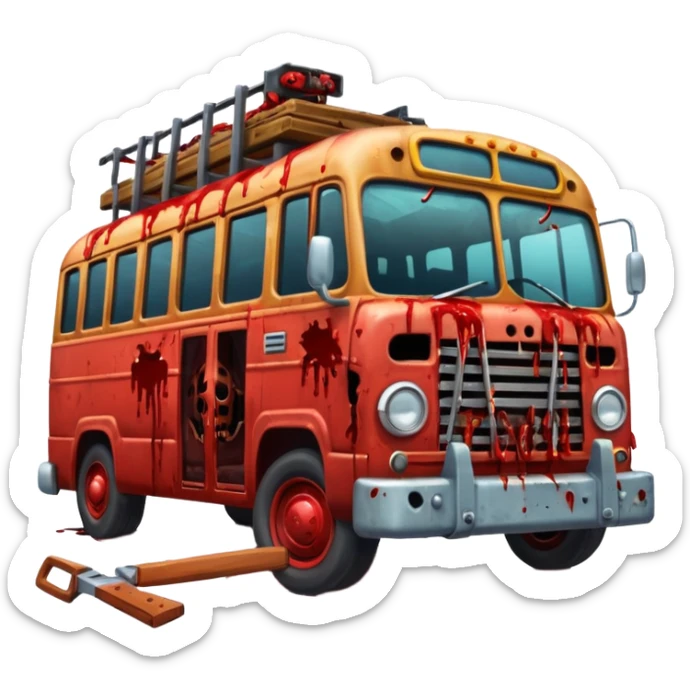 Zombie apocalypse bus..... in the style of your bleeding skull art. More blood and a zombies stuck to the grill that have been ran over. And chainsaws mounted to it to kill more zombies sticker