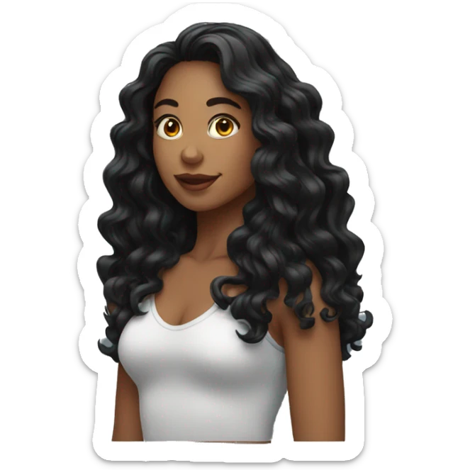 Female long black wavy sticker