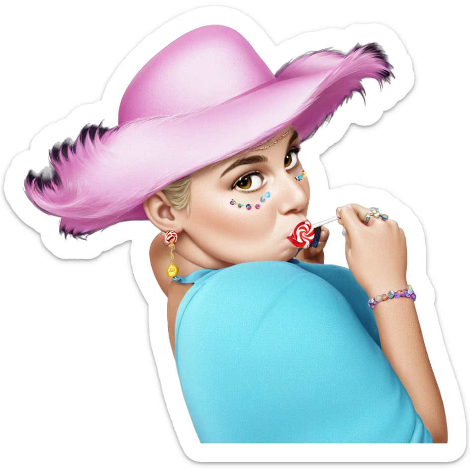 girl with lollipop and jewelry sticker
