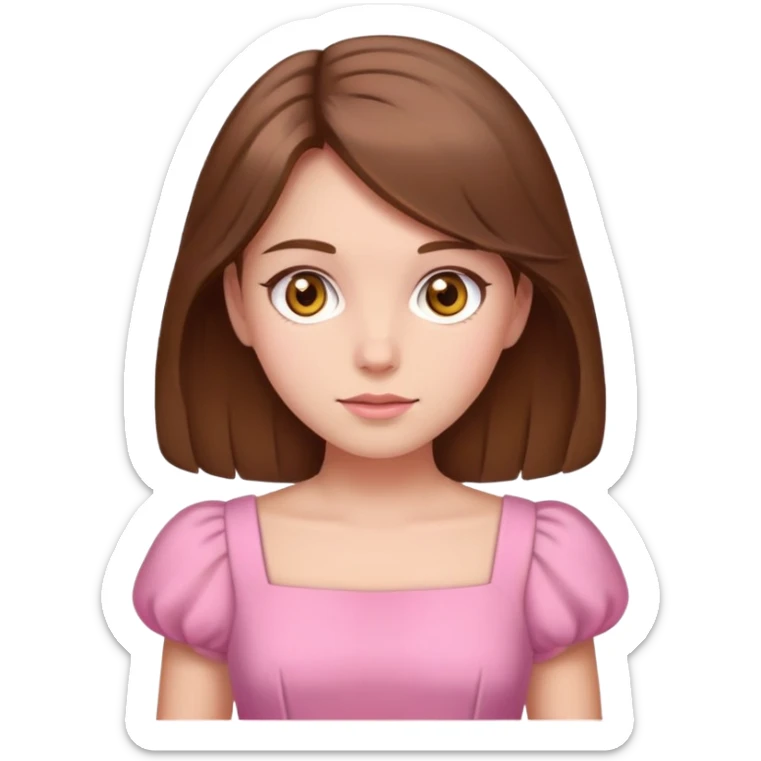 Girl with brown hair and honey eyes with pink dress sticker