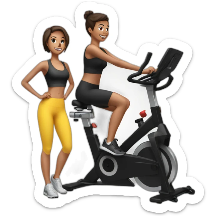 realistic exercise bike and one girl with short hair in black sportswear sticker