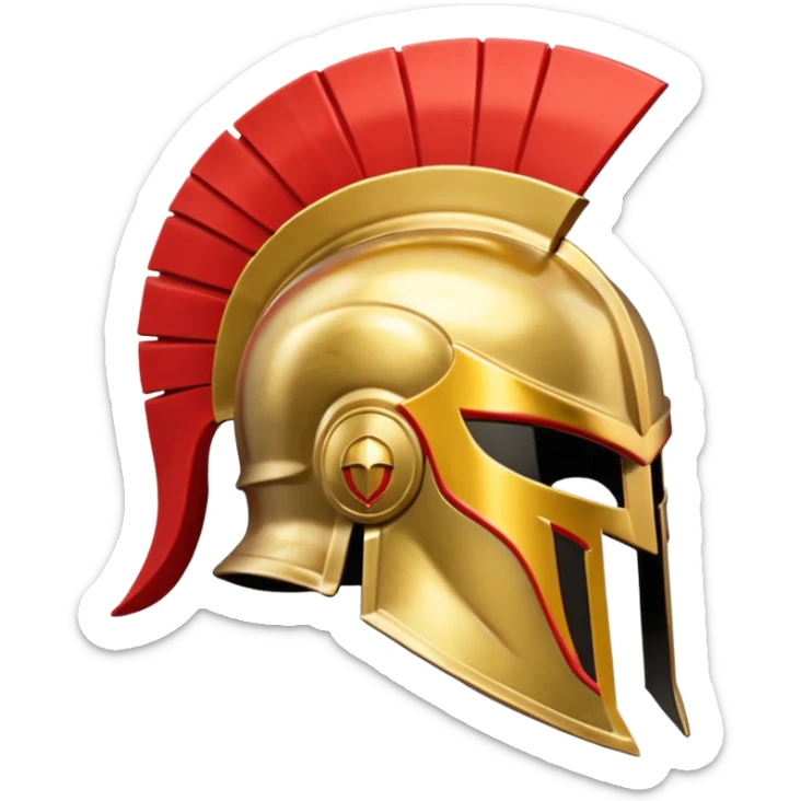 Side view of a gold Spartan helment with red ascents and then the crest is both red and gold sticker