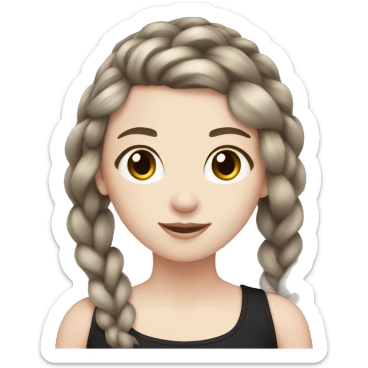 girl with pale skin and brown hair with silver ends, pulled into a braid, wearing black sticker