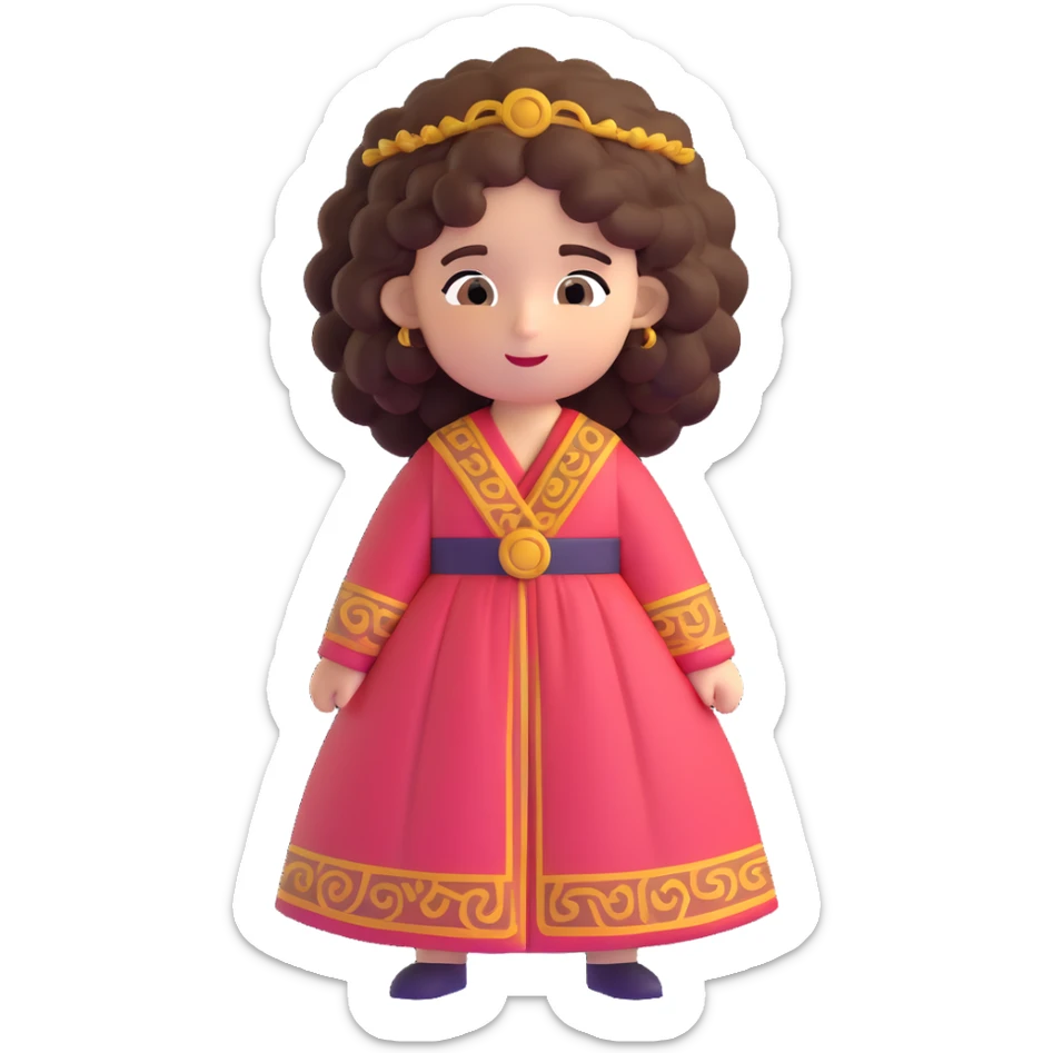 Beautiful Greek character with big puffy curly hair wearing cute traditional clothing sticker