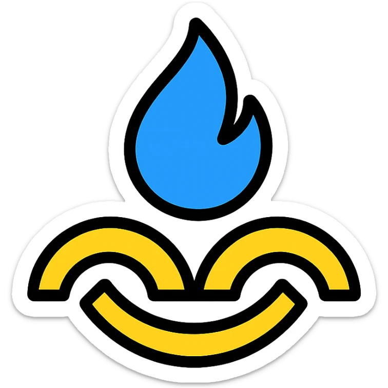 logo of South Pars Gas Complex with gas flame symbol, curved lines, blue and yellow colors, minimal and formal style, no text sticker