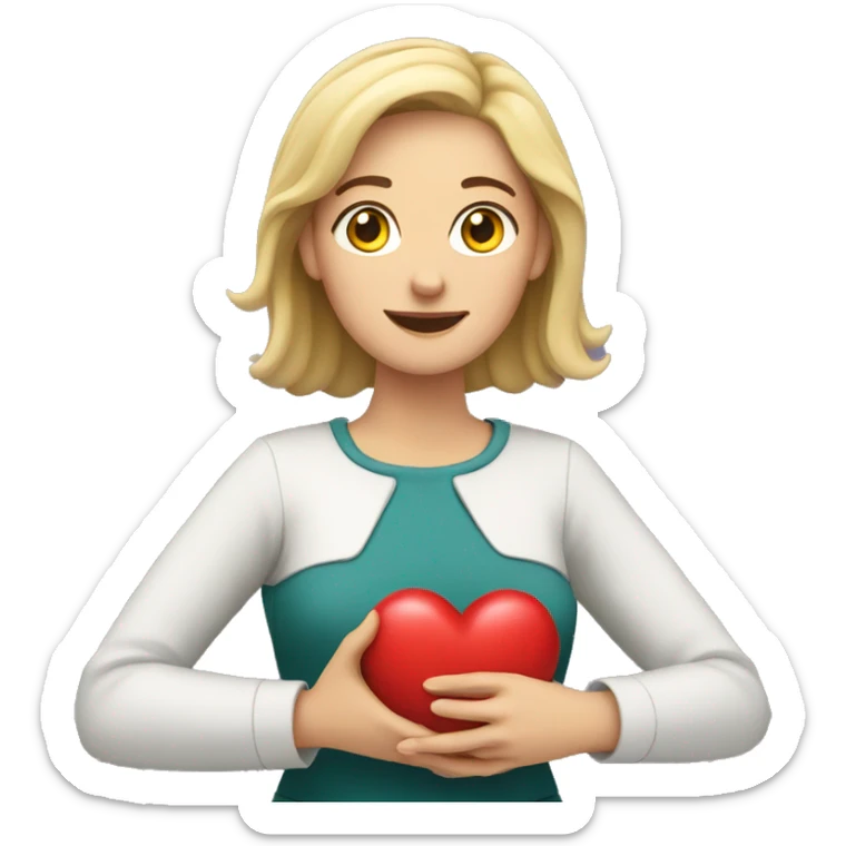 A European woman teacher holds her heart in her hands sticker
