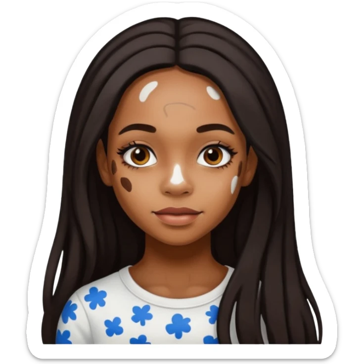 emoji of a black girl with vitiligo.she should have a lot of hair and vitiligo patches sticker