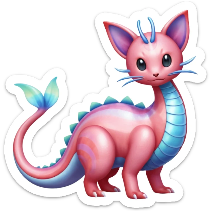 Shiny Pastel Translucent Sparkly Skitty-Milotic-Lumineon-Dragonair-Fakémon-hybrid-creature (full body)  sticker