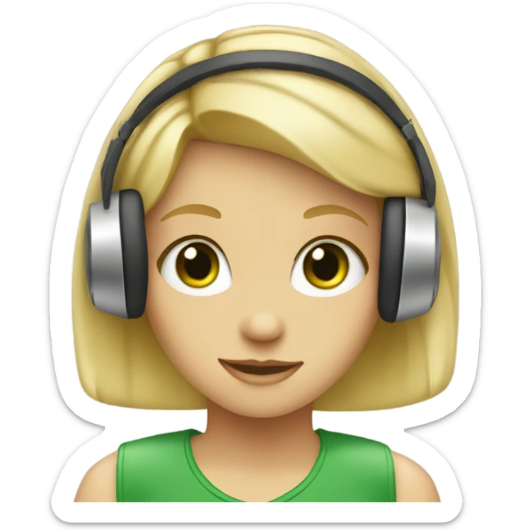 blond girl with headphones and green eyes sticker