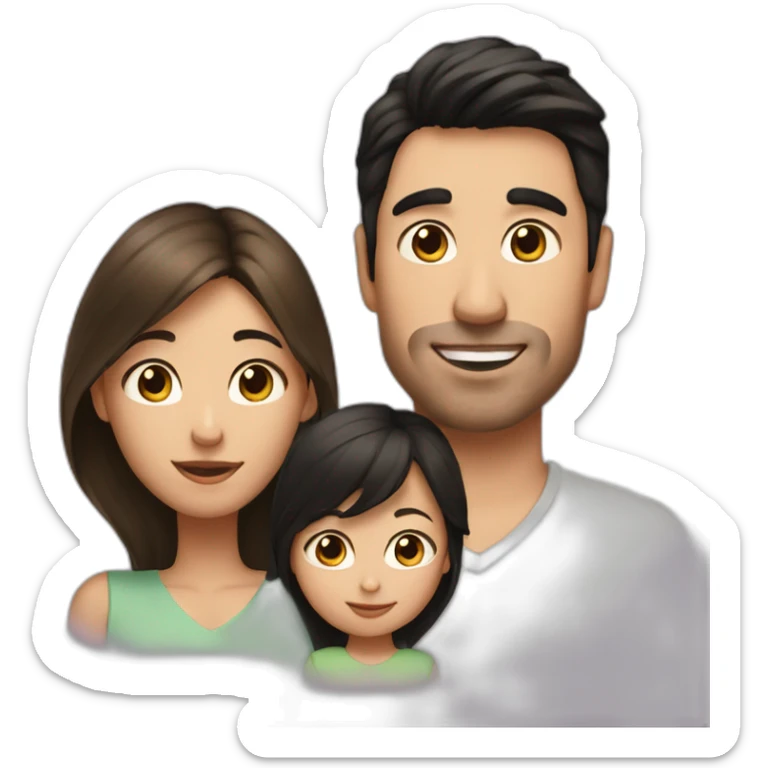 the dad has black hair, the mum has long Brown hair and is pregnant, the baby girl has short light brown hair sticker