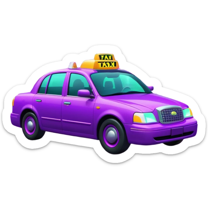 a purple neon taxi driving in a  purple and green neon city  sticker