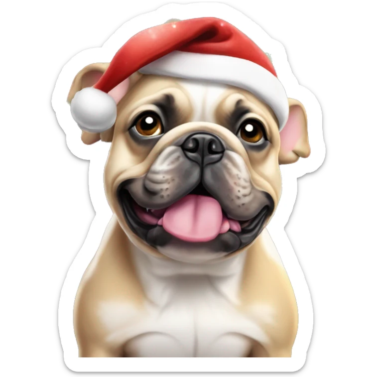 Tan Merle French bulldog with Santa hat surrounded by Christmas lights  sticker