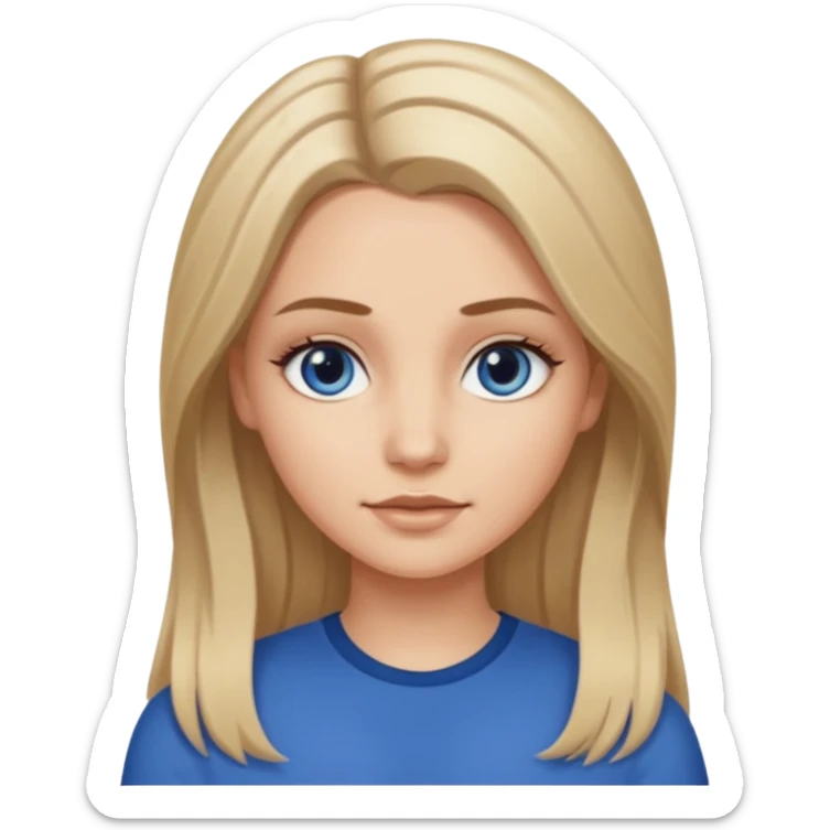 white long dark blonde hair girl with darker roots in her hair middle part and dark blue eyes that's not really tan but not pale sticker