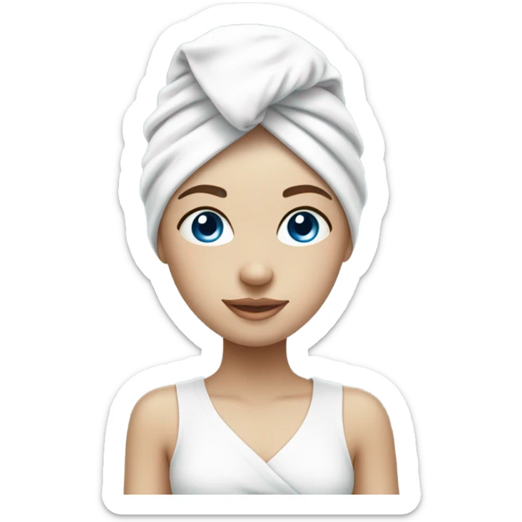 fair skinned girl white towel on head and skin care mask on face blue eyes sticker