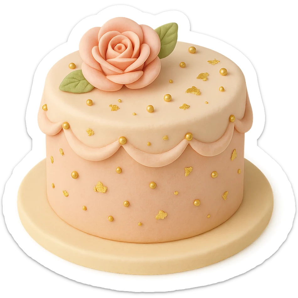 round fondant cake with gold accents sticker