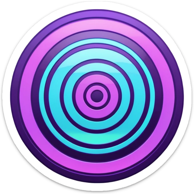 Flat bullseye target emoji, 2D icon, concentric rings, neon purple and cyan holographic glow, dark background, digital tech style, abstract sparkles, no depth, no face sticker