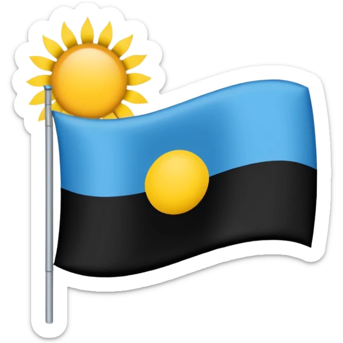 una badera dividida en 2 azul arriba y negro abajo con un sol en el centro y un rayo atravesando el sol de derecha  a izquierda sticker