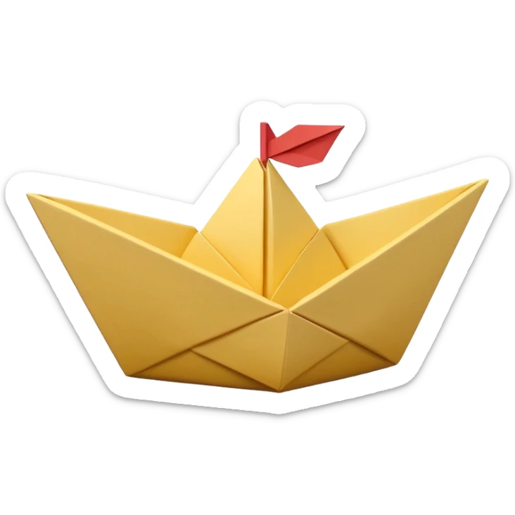 3D render of Paper Boat made entirely of folded origami paper, sharp creases, cardboard texture, matte finish, visible paper grain, craft aesthetic, Apple emoji style, isolated on white background --v 6.0 sticker