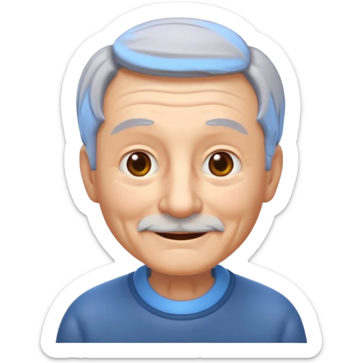 A 3D emoji in iOS emoji aesthetic style of an old man with gray hair, gentle wrinkles, kind smile, and soft eyes. Minimal white background, glossy Apple-style design, warm and friendly expression. sticker