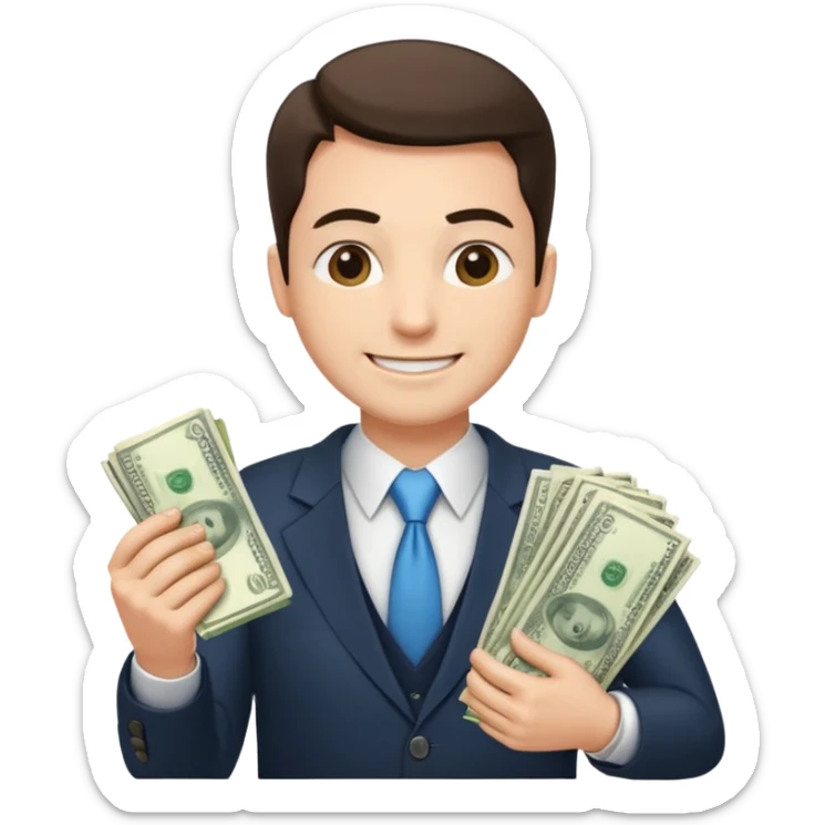 un chef d'entreprise en train de compter sa montagne de billet derrière lui un autre chef d'entreprise poche vide pas d'argent  sticker