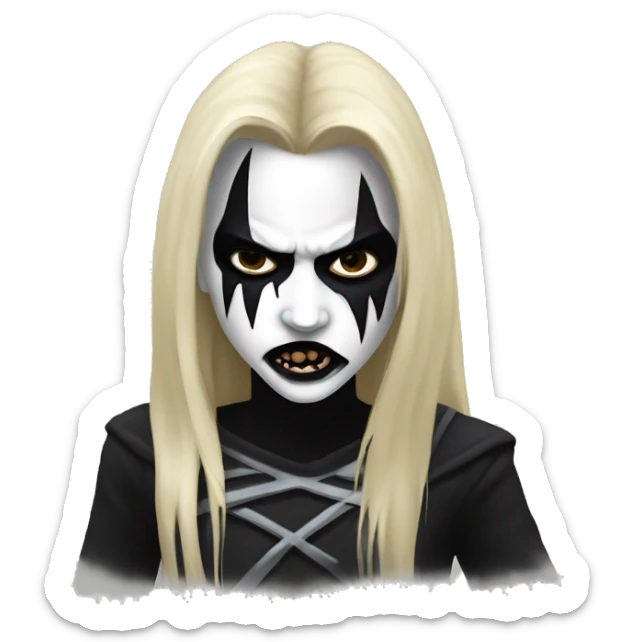 black metal girl with corpse-paint, blond, long dishveled hit, furious scream sticker