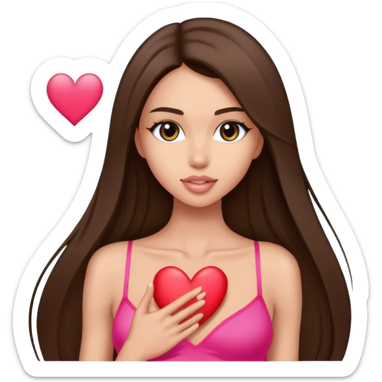 Skinny victoria’s secret model with long brunette straight hair sending heart sticker