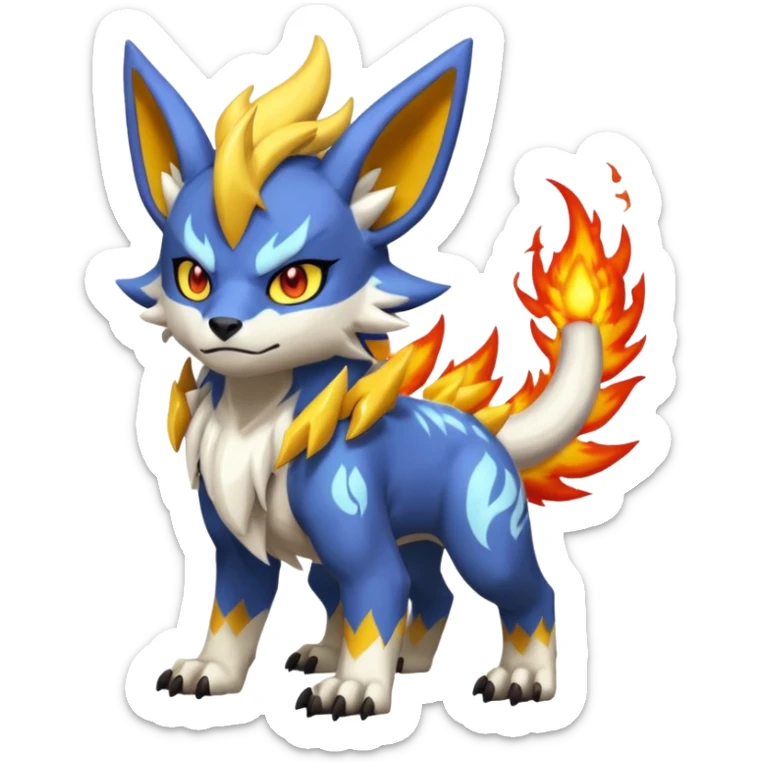 Fiery ablaze magmatic lava evil angry cute ethereal WereGarurumon-Zeraora-Renamon-Absol-fusion-hybrid-creature (full body sticker