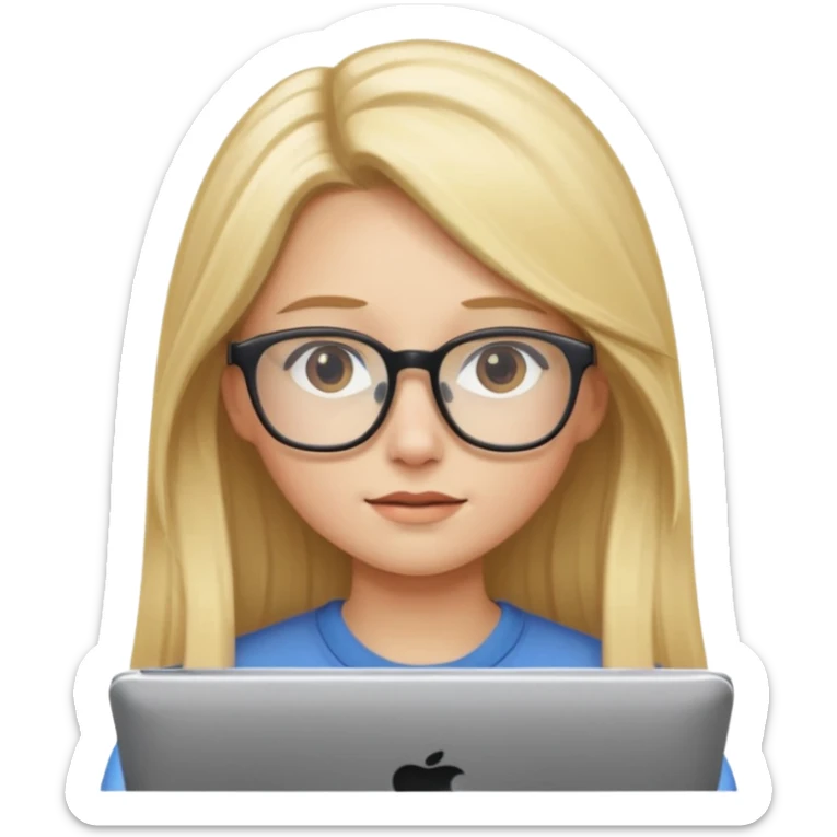 je voudrai un emoji d'une fille aux cheveux longs et blonds avec des lunettes entrain de faire de l'écran sticker