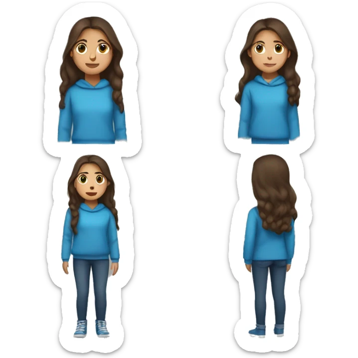 winter, christmas, hispanic, long brown hair, girl, brown eyes, child, full body, blue sweater sticker