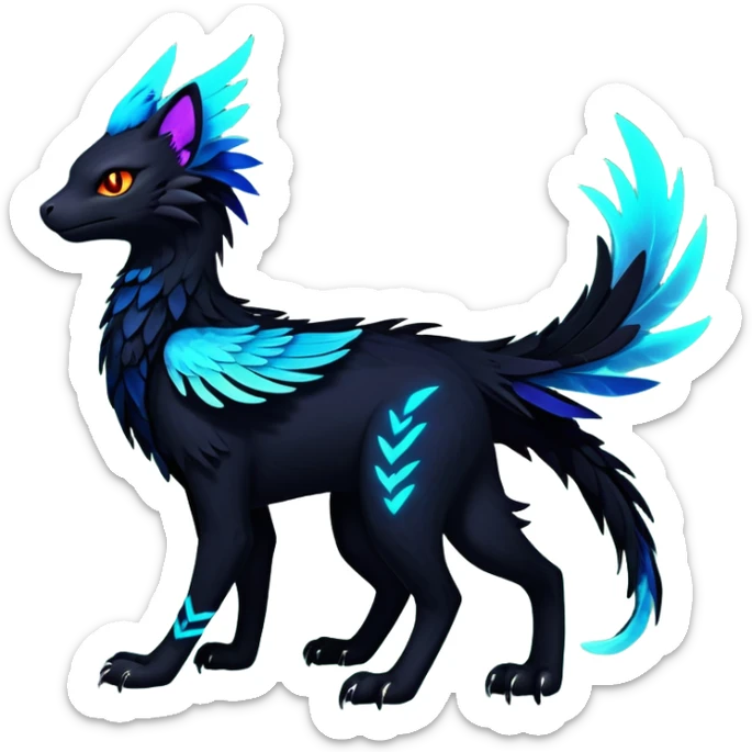 Black Dark Exotic Colorful Beaked Feathery Nocturnal Neon-glowing Abyssal Nightly Abyss-Cat-Gryphon-Salandit-Nargacuga-Silvally-Vernid-Sergal-Fakémon-Hybrid-Creature (full body) sticker