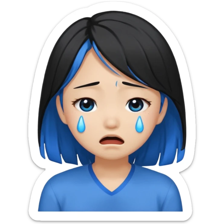 Asian girl crying more like this 😭 make the tears blue make the hair black all of the hair black sticker