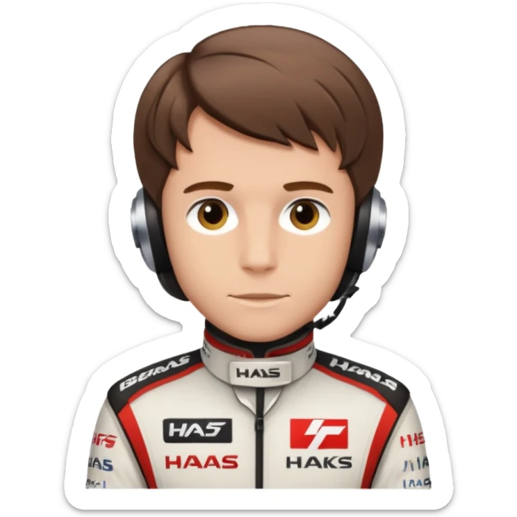 The Formula 1 Driver Oliver Bearman (brown to the front styled hair)in Haas F1 Suit sticker