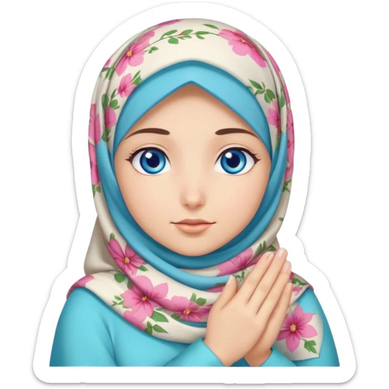 Turkish beautiful finish Konya girl blue eyes with floral hijab and dua  sticker