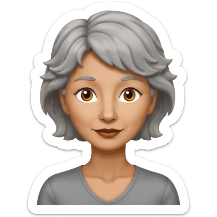 woman 50 years old, tanned skin, short grey wavy wolf cut hair, brown eyes sticker