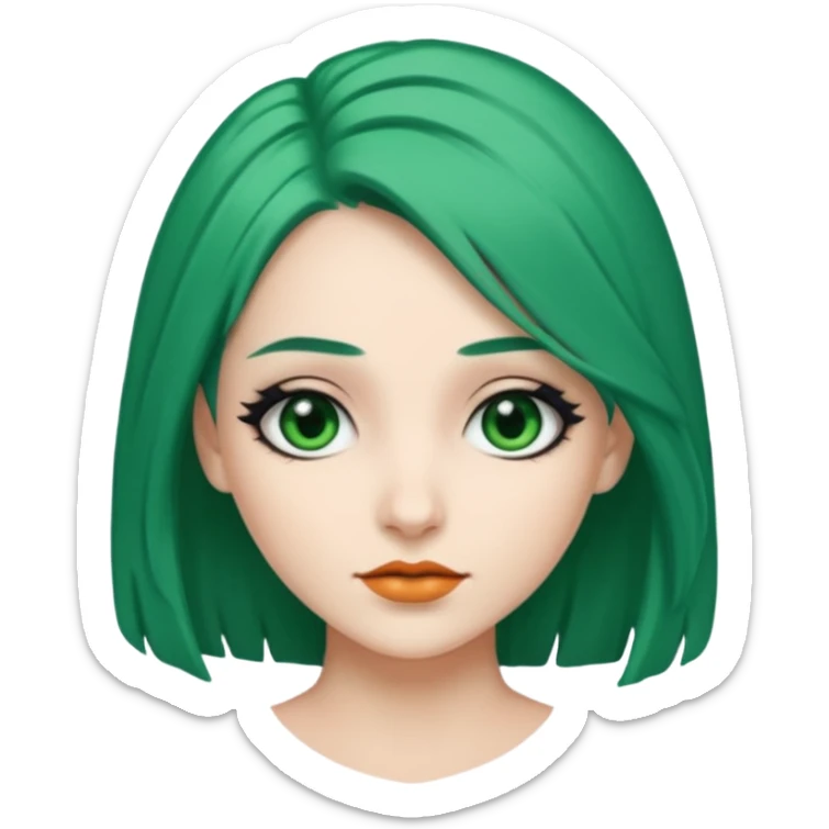 Emoji woman Emerald green hair long, fair skin, and eye black  sticker