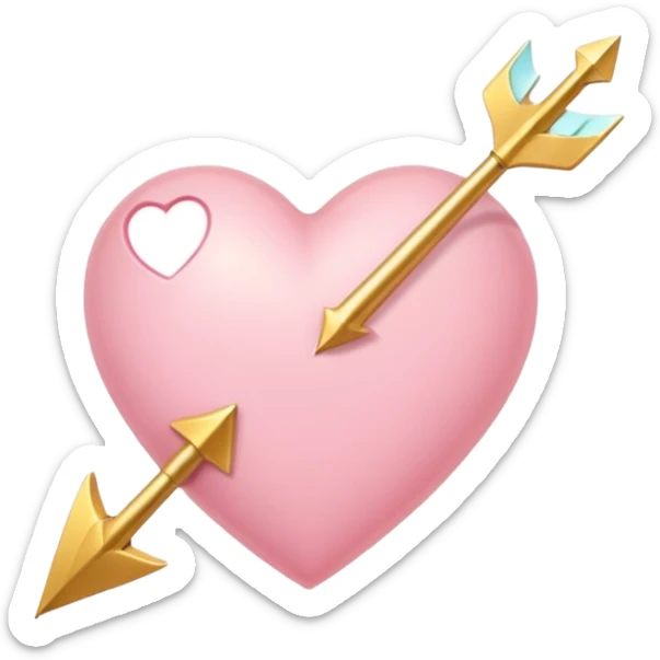 Cute baby pink heart pierced by a golden arrow,, soft glow, simple obsession aesthetic, sticker