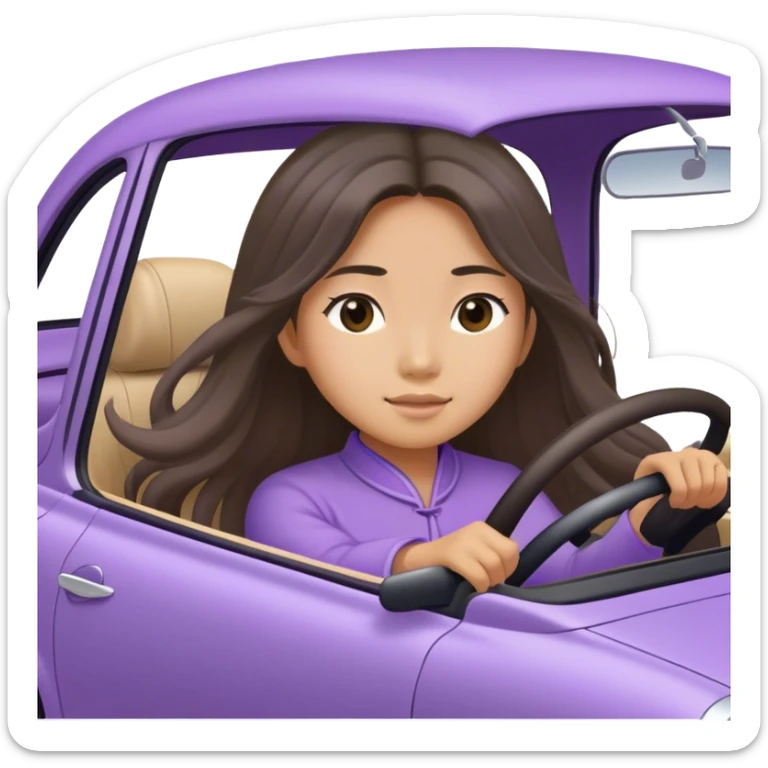 Long hair asian girl driving on her way in a lavendar car  sticker