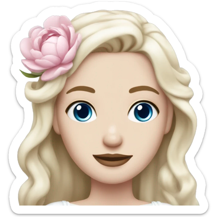 White bride with long light blonde hair and blue eyes with light pink peonies in hair white skin  sticker