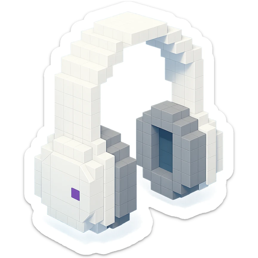 white Sony headphones, minimalist approach sticker