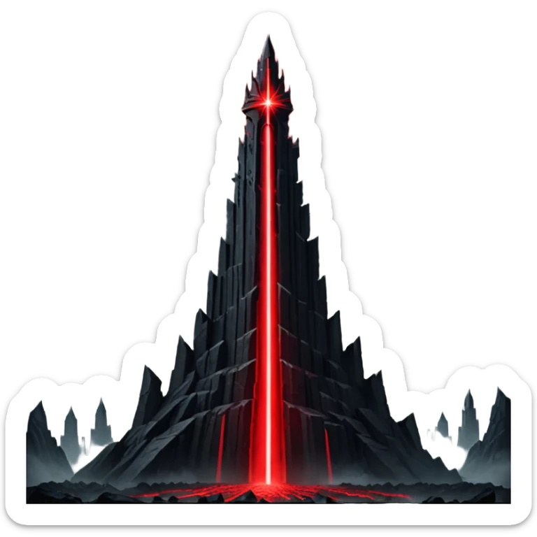 Barad Dúr from Lord of the Rings, Dark, giant Tower, with red laser beams shooting into the sky sticker